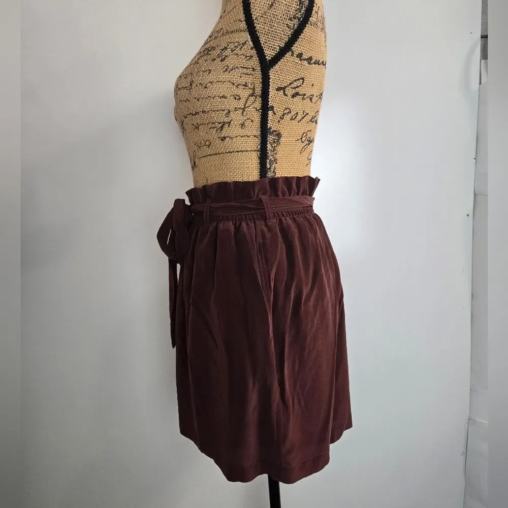 CHASER Silk Skirt Paperbag Elastic Waist Mini Sz Medium NWT Mulberry